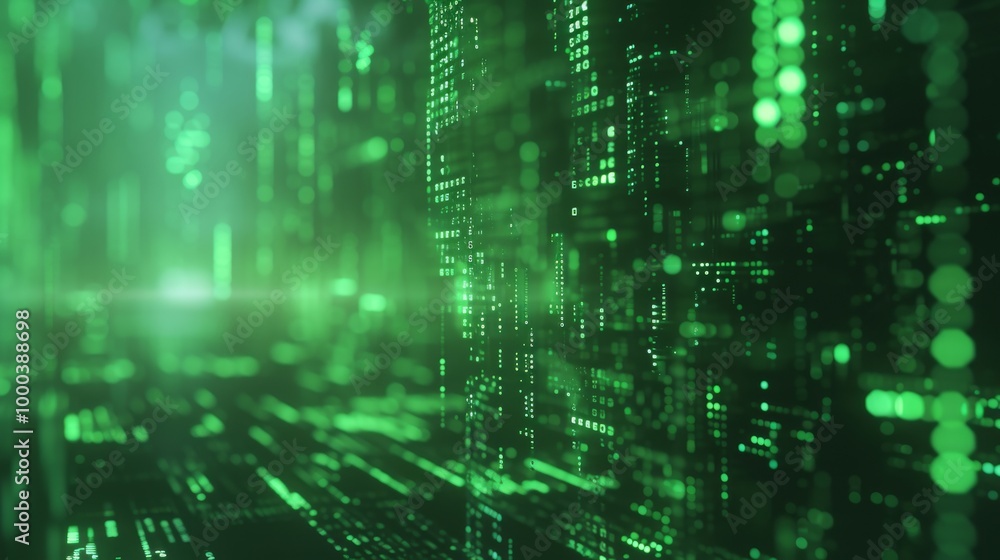 A futuristic digital background with glowing green data streams resembling the matrix. The abstract image conveys themes of technology, coding, and the digital universe. A futuristic digital background with glowing green data streams resembling the matrix. The abstract image conveys themes of technology, coding, and the digital universe.