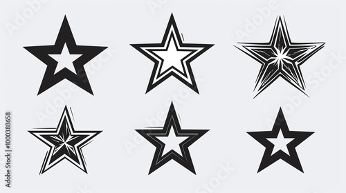 A diverse collection of black star vector icons showcasing various intricate geometric designs and abstract patterns, ideal for creative projects, graphic design, and branding.