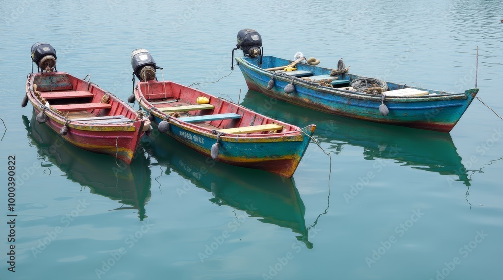 Fishing boats at the harbor with a clear sky and calm waters, showcasing various vessels docked in the marina Fishing boats at the harbor with a clear sky and calm waters, showcasing various vessels docked in the marina