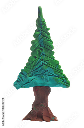 Plasticine in shape Christmas tree , modeling clay isolated on white, clipping photo