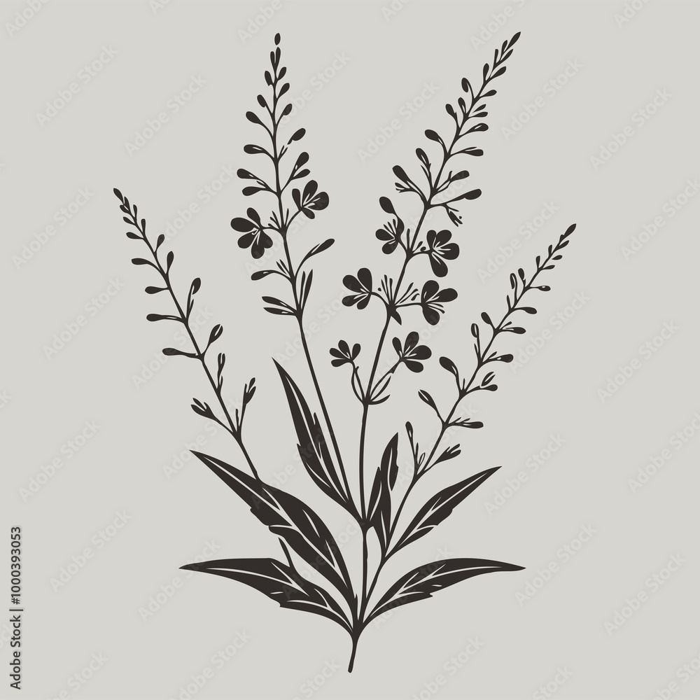 Fototapeta premium lavender flowers isolated on white, branch of lavender, flowers vector, illustration of exotic flower, black and white flower