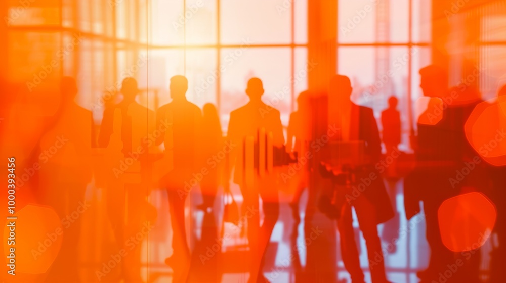 Abstract silhouettes of business professionals walking in a modern office building, bathed in bright red hues. The blurred figures and intense colors evoke motion, energy, and corporate atmosphere. Abstract silhouettes of business professionals walking in a modern office building, bathed in bright red hues. The blurred figures and intense colors evoke motion, energy, and corporate atmosphere.