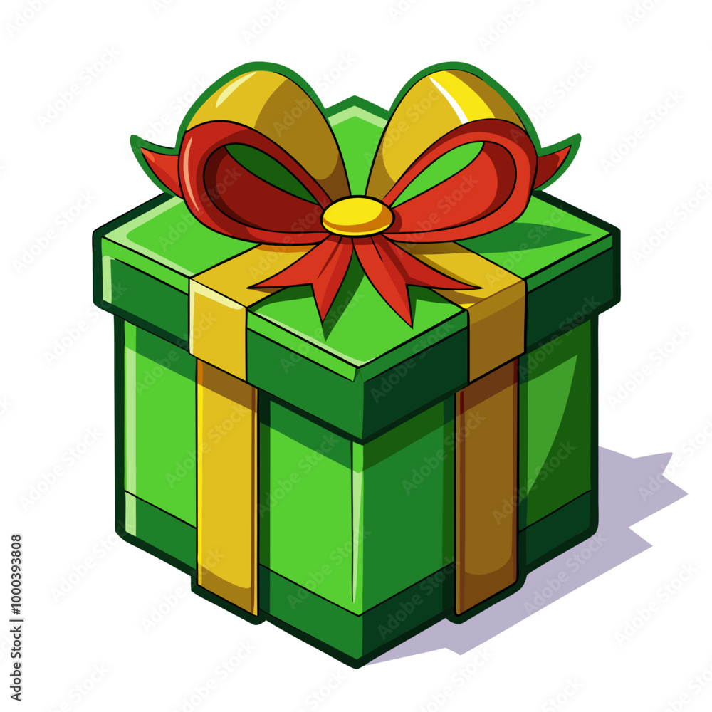 Green Gift Box, 2D Illustration, Isolated on White Background, Holiday Present Green Gift Box, 2D Illustration, Isolated on White Background, Holiday Present
