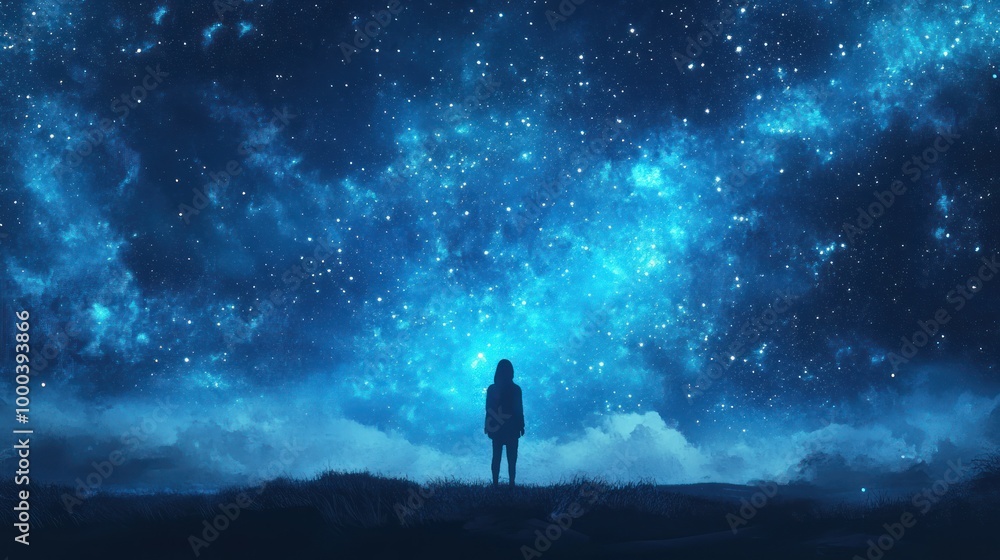Silhouette of a Person Standing Under a Starry Night Sky Silhouette of a Person Standing Under a Starry Night Sky
