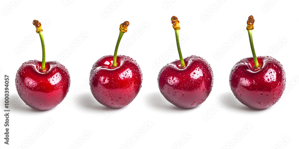 Fresh Wet Cherries on White Background Fresh Wet Cherries on White Background