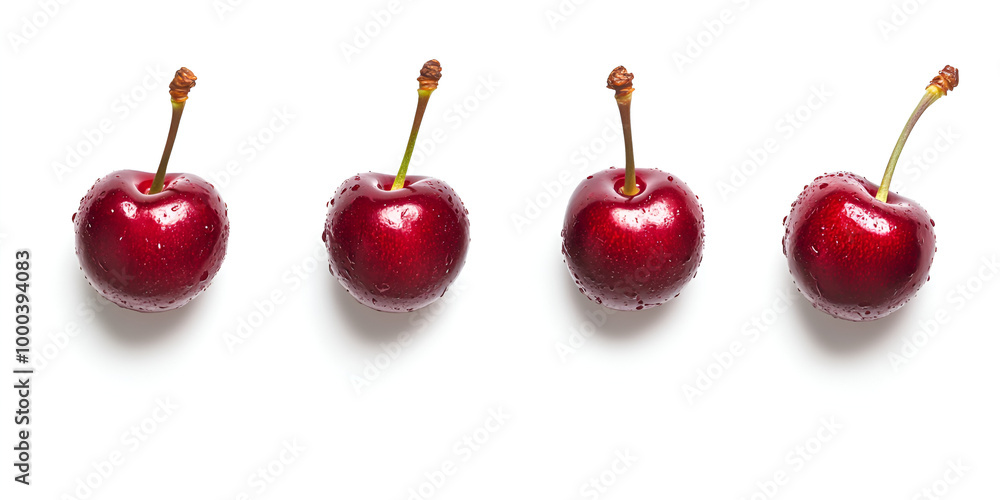 Fresh Wet Cherries on White Background Fresh Wet Cherries on White Background