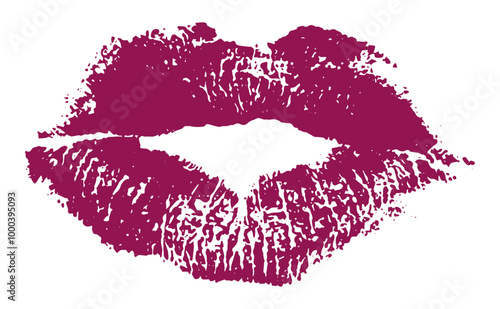 Lips imprint, dark pink lipstick kiss. Vector illustration