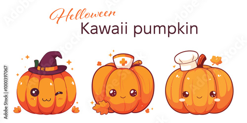 halloween kawaii pumpkins in costumes