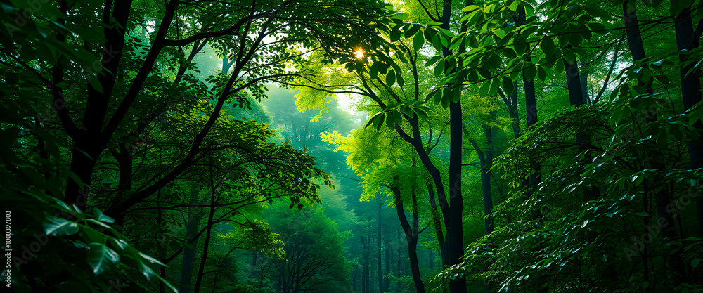 Sunlight Through Dense Forest Canopy. Sunlight Through Dense Forest Canopy.