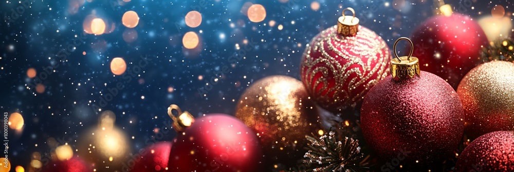 A bunch of red and gold Christmas ornaments are on a tree A bunch of red and gold Christmas ornaments are on a tree