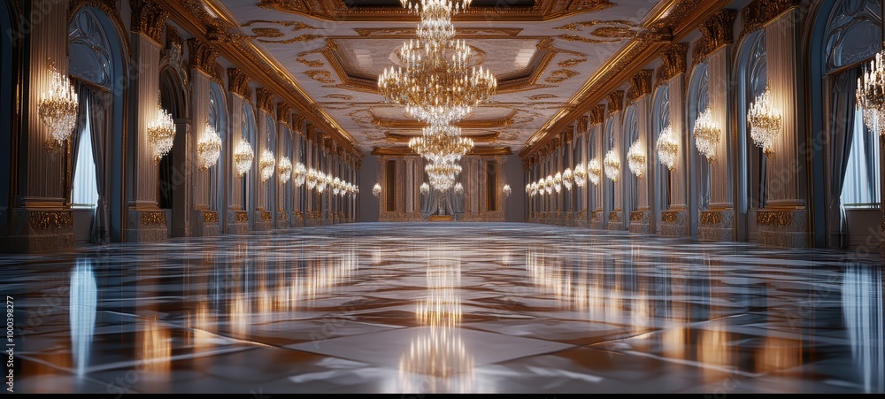 Obraz premium A luxurious, empty ballroom