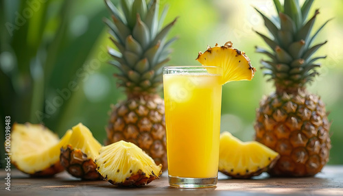 Fresh Pineapple Juice with Pineapple Slices.