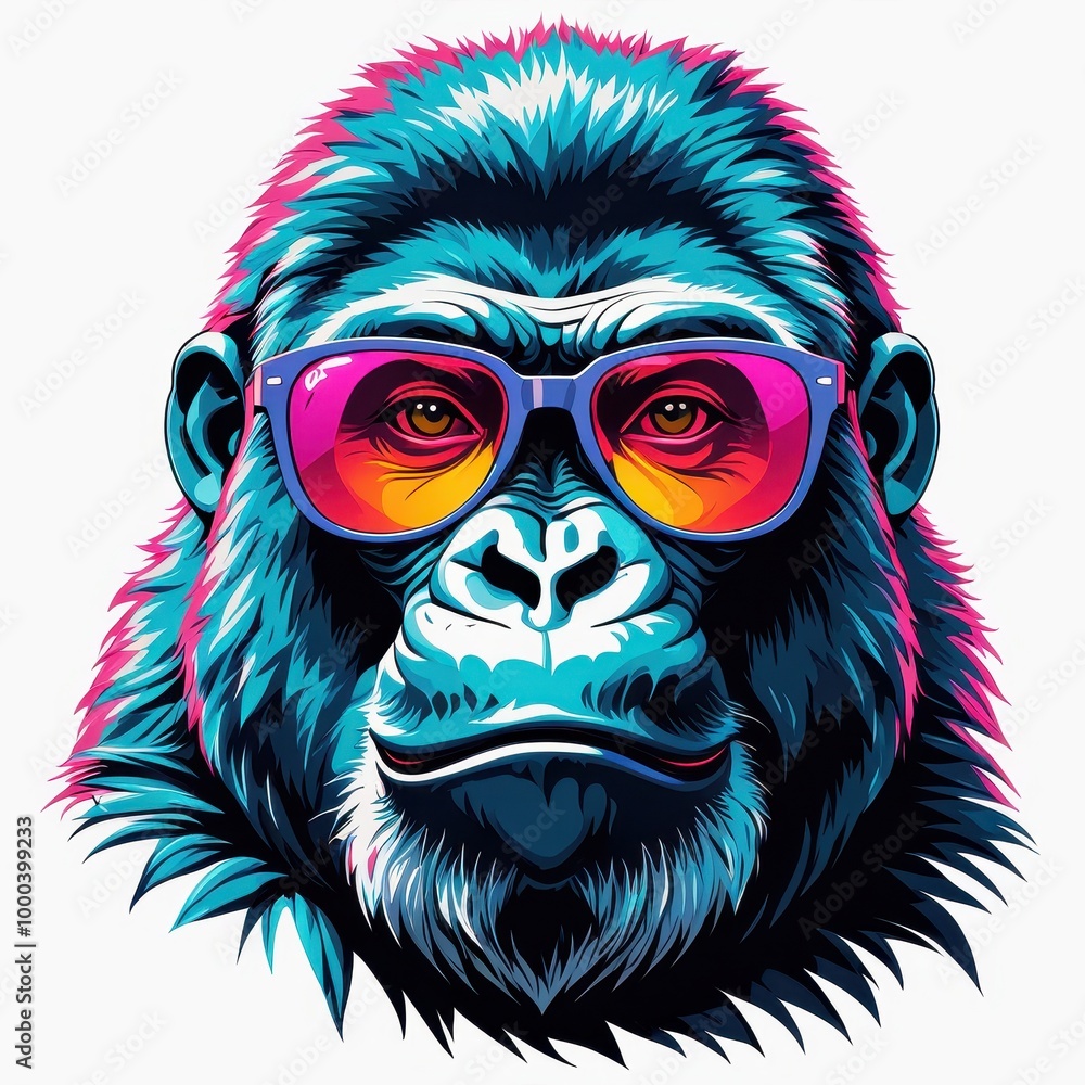 A vibrant illustration of a gorilla wearing stylish sunglasses, showcasing a playful design. A vibrant illustration of a gorilla wearing stylish sunglasses, showcasing a playful design.