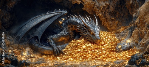 Wallpaper Mural A majestic dragon curled around a treasure hoard Torontodigital.ca