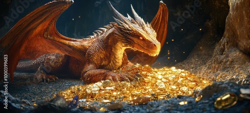 Wallpaper Mural A majestic dragon curled around a treasure hoard Torontodigital.ca