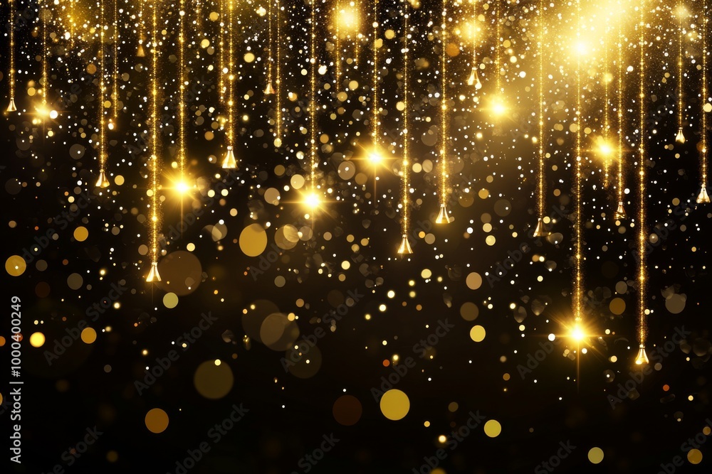 Obraz premium Golden starburst lights glowing against a dark background creating a sparkling and festive Christmas atmosphere
