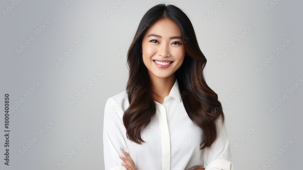 Portrait of a Smiling Woman with Long Brown Hair Portrait of a Smiling Woman with Long Brown Hair
