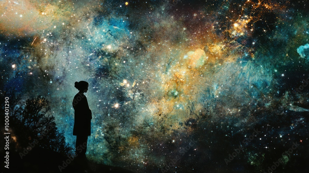 Silhouette of a Person Gazing at a Starry Night Sky Silhouette of a Person Gazing at a Starry Night Sky