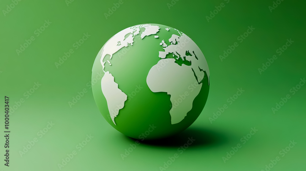 3D globe icon with a simple design on a green background. 3D globe icon with a simple design on a green background.