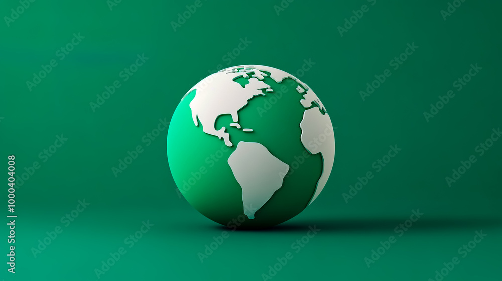 3D globe icon with a simple design on a green background. 3D globe icon with a simple design on a green background.