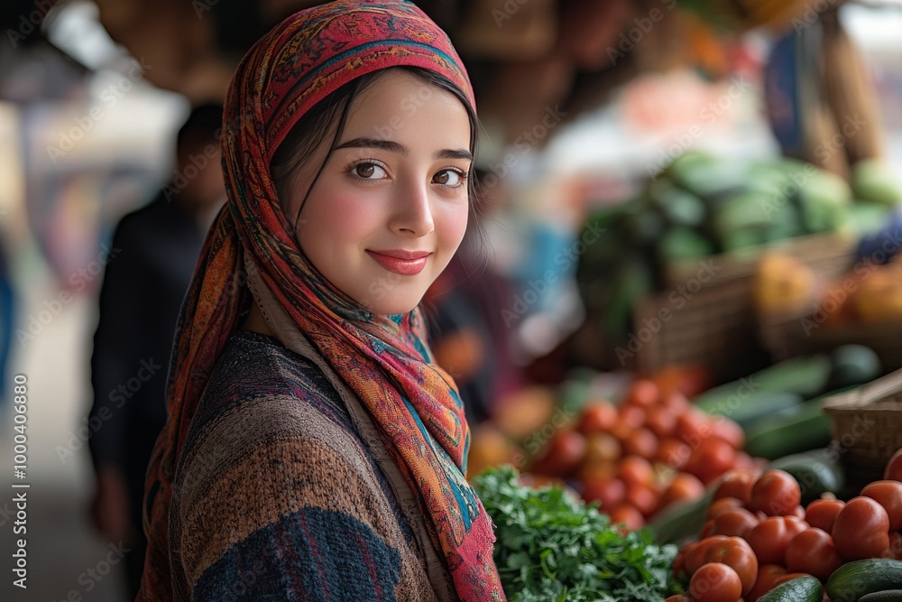 Joven mujer eligiendo tomates frescos en un mercado local al aire libre junto a un vendedor mayor sonriente. Ambos disfrutan de una conversación amigable rodeados de vegetales frescos. Joven mujer eligiendo tomates frescos en un mercado local al aire libre junto a un vendedor mayor sonriente. Ambos disfrutan de una conversación amigable rodeados de vegetales frescos.