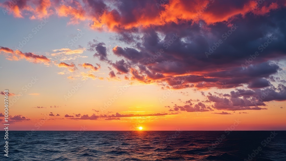 A vibrant sunset over the ocean, blending colors of orange, pink, and purple in the sky. A vibrant sunset over the ocean, blending colors of orange, pink, and purple in the sky.