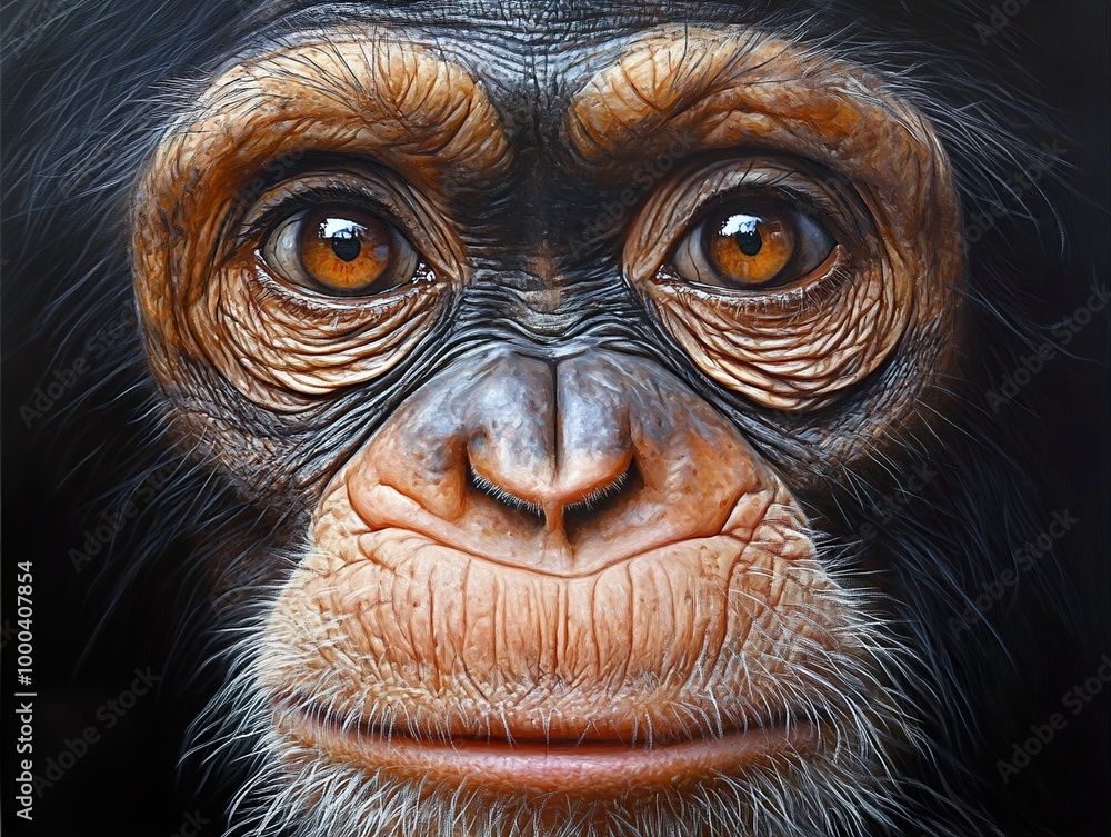 Intense Gaze: A Close-Up Portrait of a Chimpanzee Intense Gaze: A Close-Up Portrait of a Chimpanzee