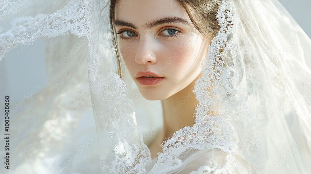 Bridal Lace Shawls, delicate lace shawls for brides, with copy space, International Lace Day Bridal Lace Shawls, delicate lace shawls for brides, with copy space, International Lace Day