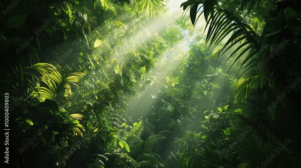 Sunlight Streaming Through Dense Rainforest Canopy Sunlight Streaming Through Dense Rainforest Canopy
