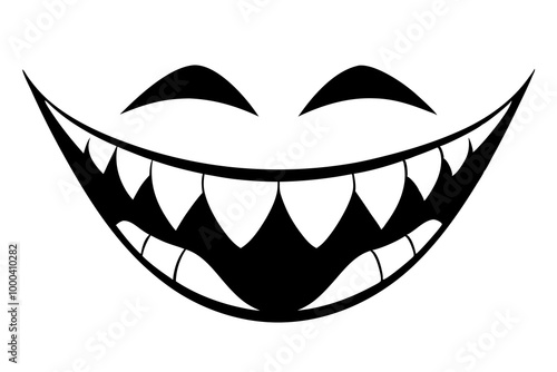 Creepy clown mouths set. Scary smile with jaws and red lips. Vector Halloween elements.