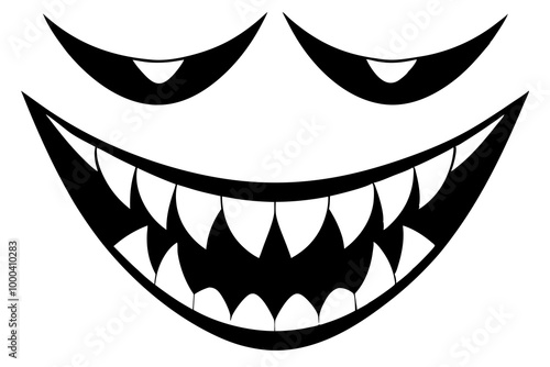 Creepy clown mouths set. Scary smile with jaws and red lips. Vector Halloween elements.
