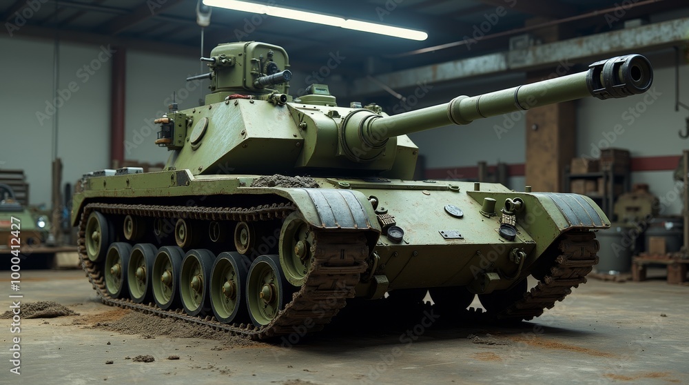 Tank model from World War II displayed in a camouflage design, showcasing its armored vehicle features, heavy cannon, and military power in a battle-ready pose Tank model from World War II displayed in a camouflage design, showcasing its armored vehicle features, heavy cannon, and military power in a battle-ready pose