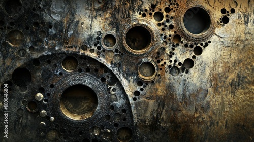 Close-up of a Worn Metal Surface with Multiple Circular Holes