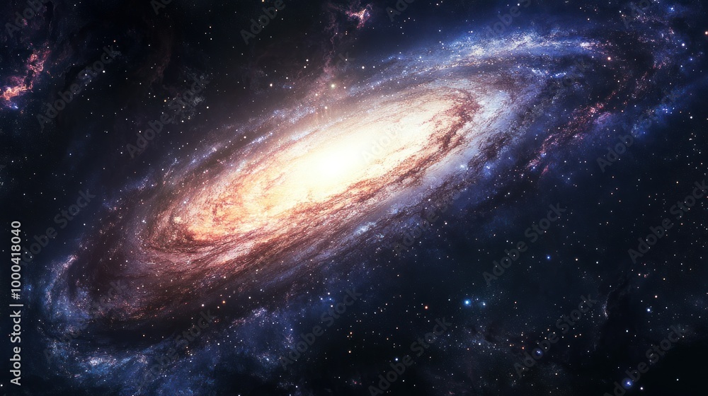 Fototapeta premium A Spiral Galaxy with Bright Core and Scattered Stars