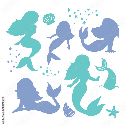Mermaid Silhouette Vector Set
