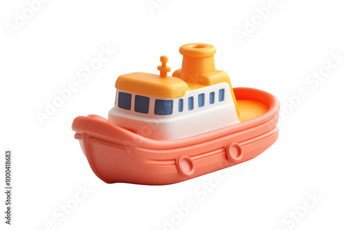 Colorful toy tugboat on a white isolated background transparent background photo