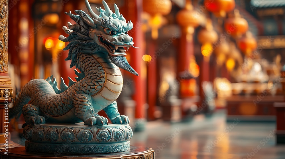 Chinese Dragon Statue in Temple Setting Chinese Dragon Statue in Temple Setting