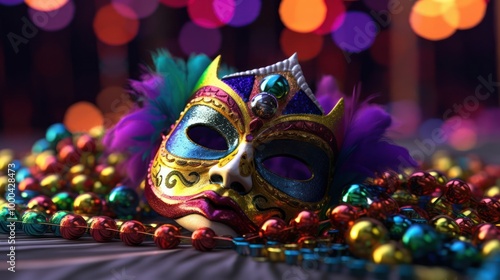 Colorful Carnival Mask with Beads and Lights