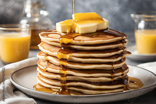 Wallpaper Mural Stack of fluffy pancakes drizzled with maple syrup and topped with butter capturing a delicious brunch vibe Torontodigital.ca