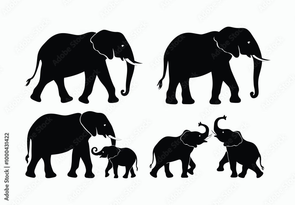 Naklejka premium Wild African Elephant Silhouette EPS Vector File Isolated Illustration Template on a white background