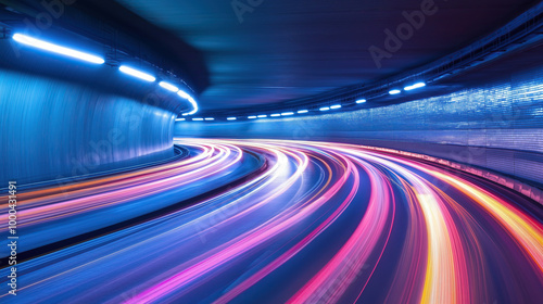 long exposure with motion blur light trail of underground tunnel highway  photo