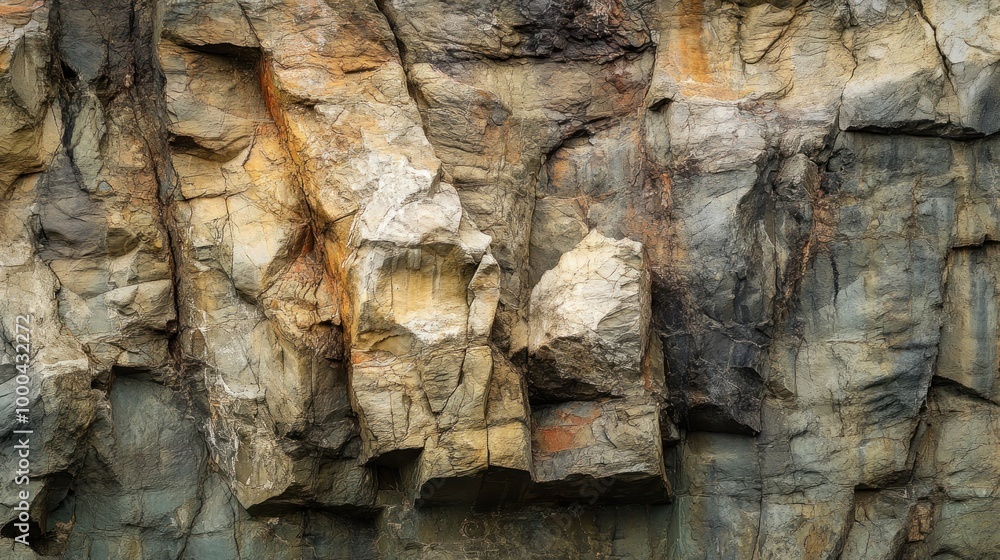 Fototapeta premium Close-up of Cracked and Weathered Rock Face