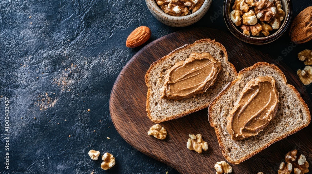 Creamy Nut Butter Spread on Fresh Bread Slice Creamy Nut Butter Spread on Fresh Bread Slice