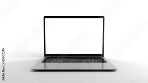 Realistic laptop mockup with a blank white screen, minimalistic design on a neutral background, perfect for presentations, web design, and branding concepts.