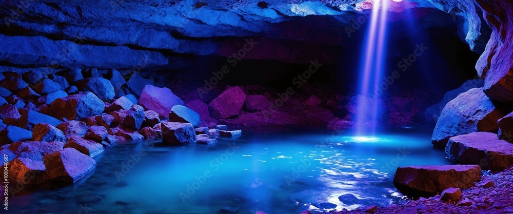 blue waterfall cascading through rocky canyon at night blue waterfall cascading through rocky canyon at night