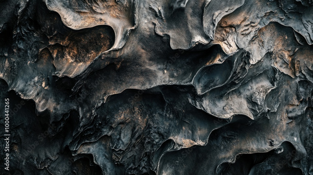 Abstract Aerial View of Dark, Curving Rock Formations Abstract Aerial View of Dark, Curving Rock Formations