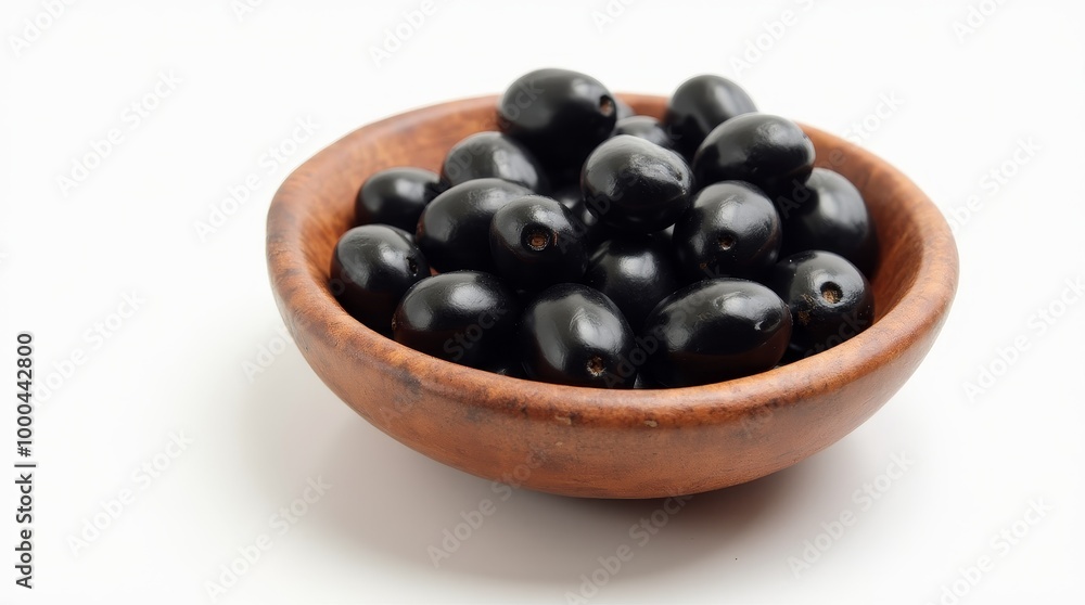 Delicious black olives in authentic wooden bowl Delicious black olives in authentic wooden bowl