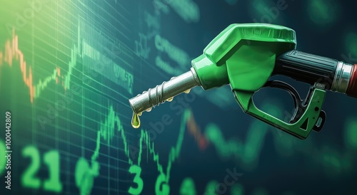 gasoline petroleum fuel nozzle with blurred background of oil price graph of the energy market business on a global industrial. photo