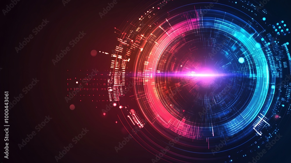 Obraz premium Abstract digital technology background with glowing circles and light effects.