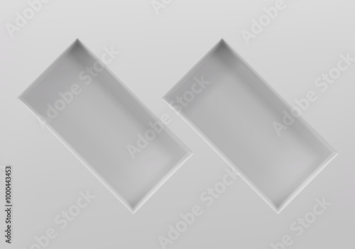 empty niches or shelf on white wall 3D mockup. Shop, gallery plastic or wooden showcase to present product. Blank retail storage space. Interior design furniture. Living room bookshelf